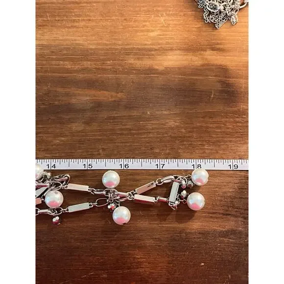 WHBM Necklace Lot 4pc Crystal Pearl Statement Layered Silver Tone - Picture 15 of 15